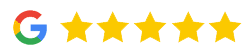 Google logo with five gold stars indicating excellent customer rating for dental service